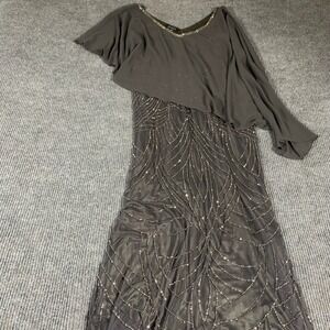 Elegant Women's Evening Dress in Charcoal with Beaded Detail